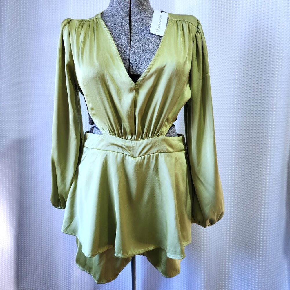 Christian Lacroix Green Satin Long Sleeve Romper Size L – NWT (Flaws)